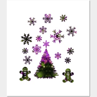 Kaleidoscope Christmas Green and Purple Posters and Art